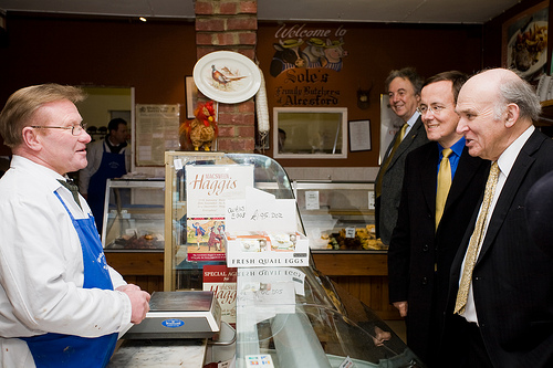Vince Cable and Martin Tod meet John Sole of Sole Butchers. (Photo: Alick Cotterill) Vince Cable visits Alresford