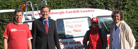 Martin Tod and Jackie Porter meet climate change marchers at St Gregoryâ€™s, Alresford